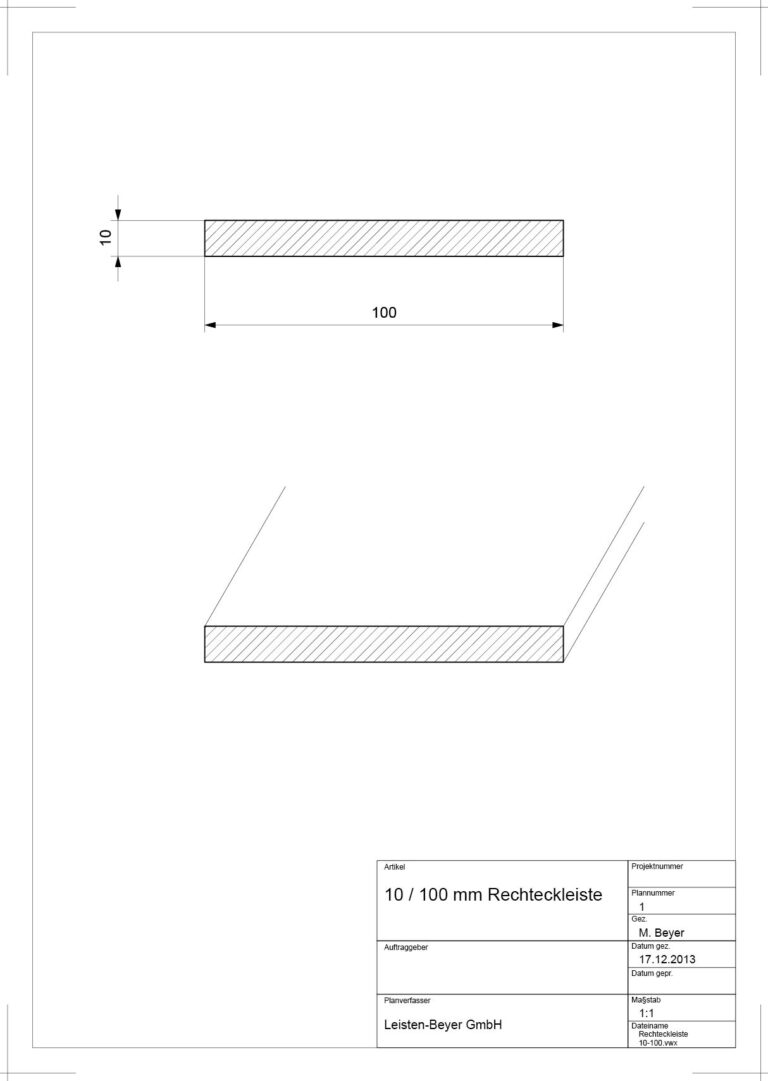 10 mm x 100 mm Rechteckleiste (Zeichnung)