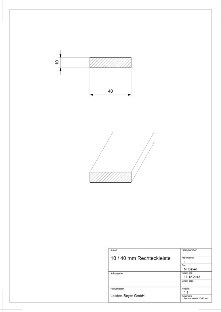10 mm x 40 mm Rechteckleiste (Zeichnung)