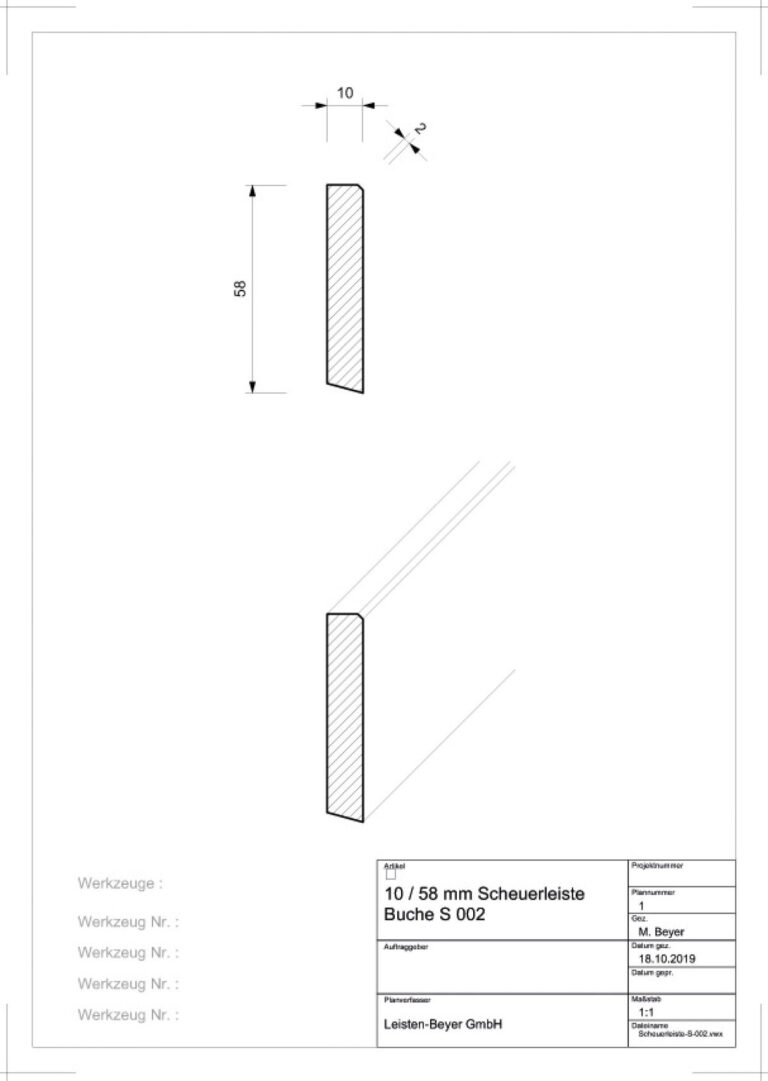 10 mm x 58 mm Scheuerleiste Buche S 002 (Zeichnung)