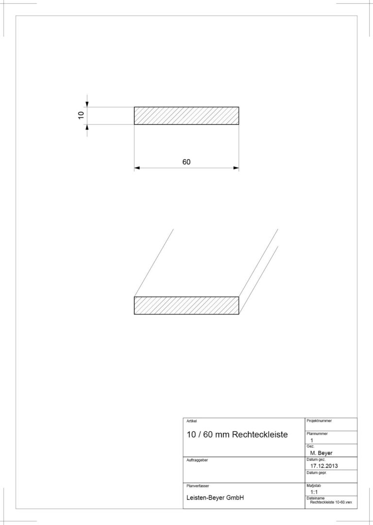 10 mm x 60 mm Rechteckleiste (Zeichnung)