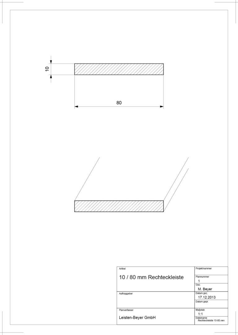 10 mm x 80 mm Rechteckleiste (Zeichnung)