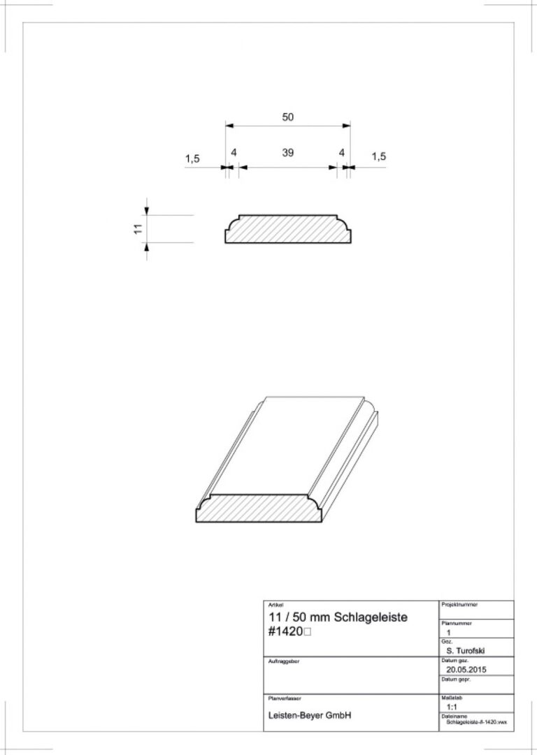 11 mm x 50 mm Schlageleiste # 1420 (Zeichnung)