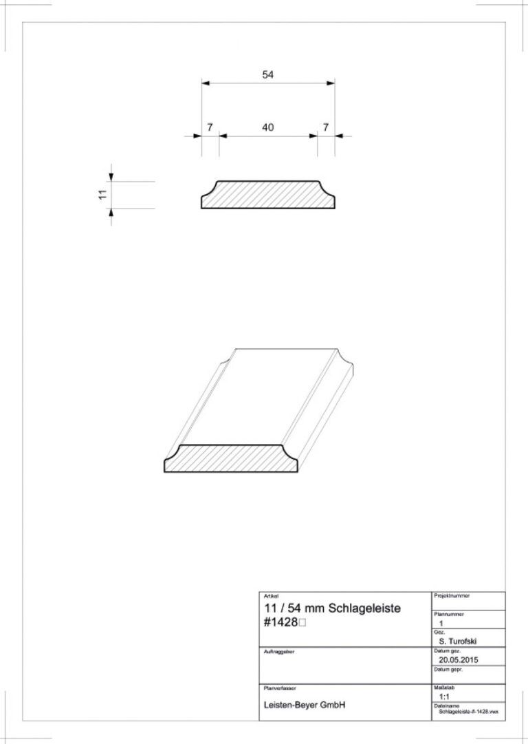 11 mm x 54 mm Schlageleiste # 1428 (Zeichnung)