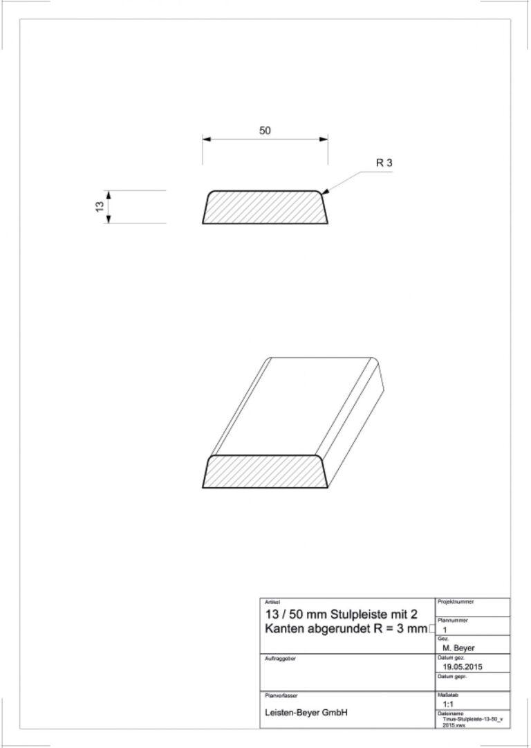13 mm x 50 mm Schlageleiste # 1431 (Zeichnung)