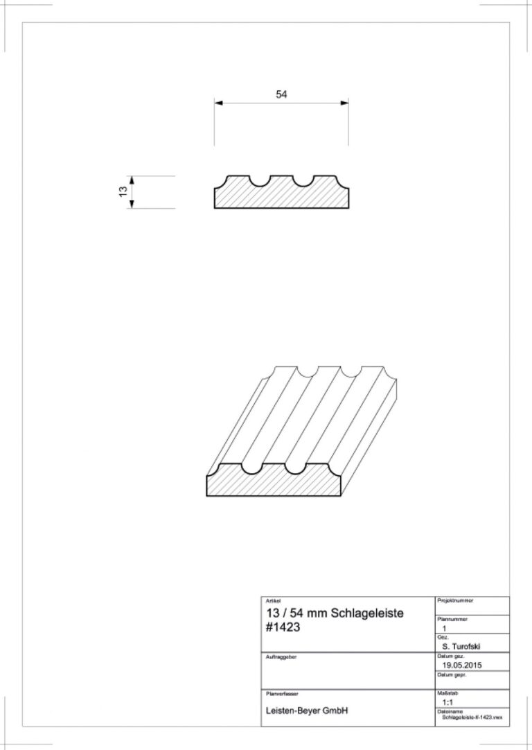 13 mm x 54 mm Schlageleiste # 1423 (Zeichnung)