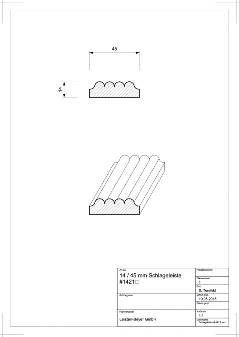 14 mm x 45 mm Schlageleiste # 1421 (Zeichnung)