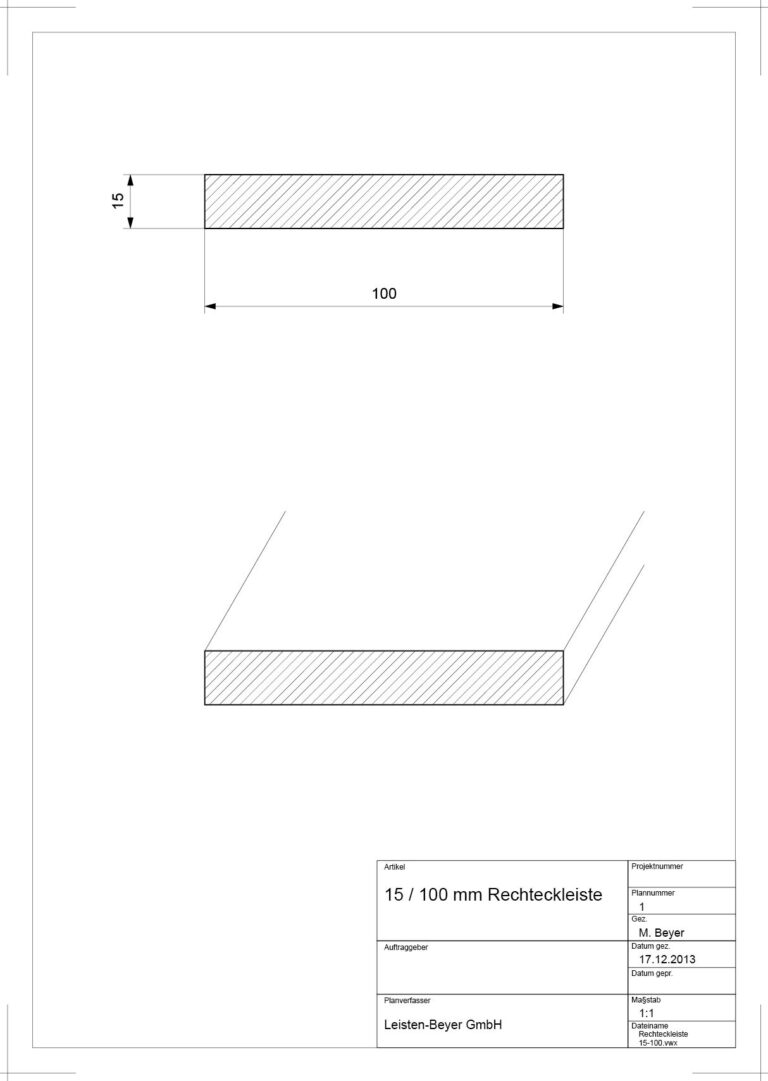 15 mm x 100 mm Rechteckleiste (Zeichnung)