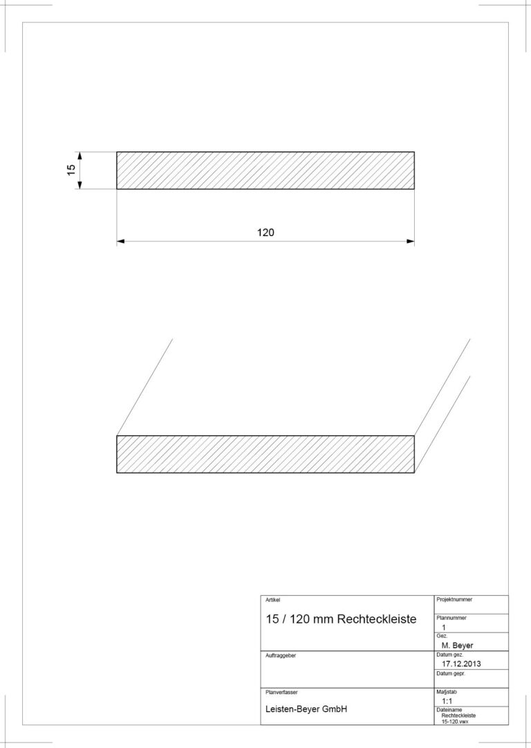 15 mm x 120 mm Rechteckleiste (Zeichnung)