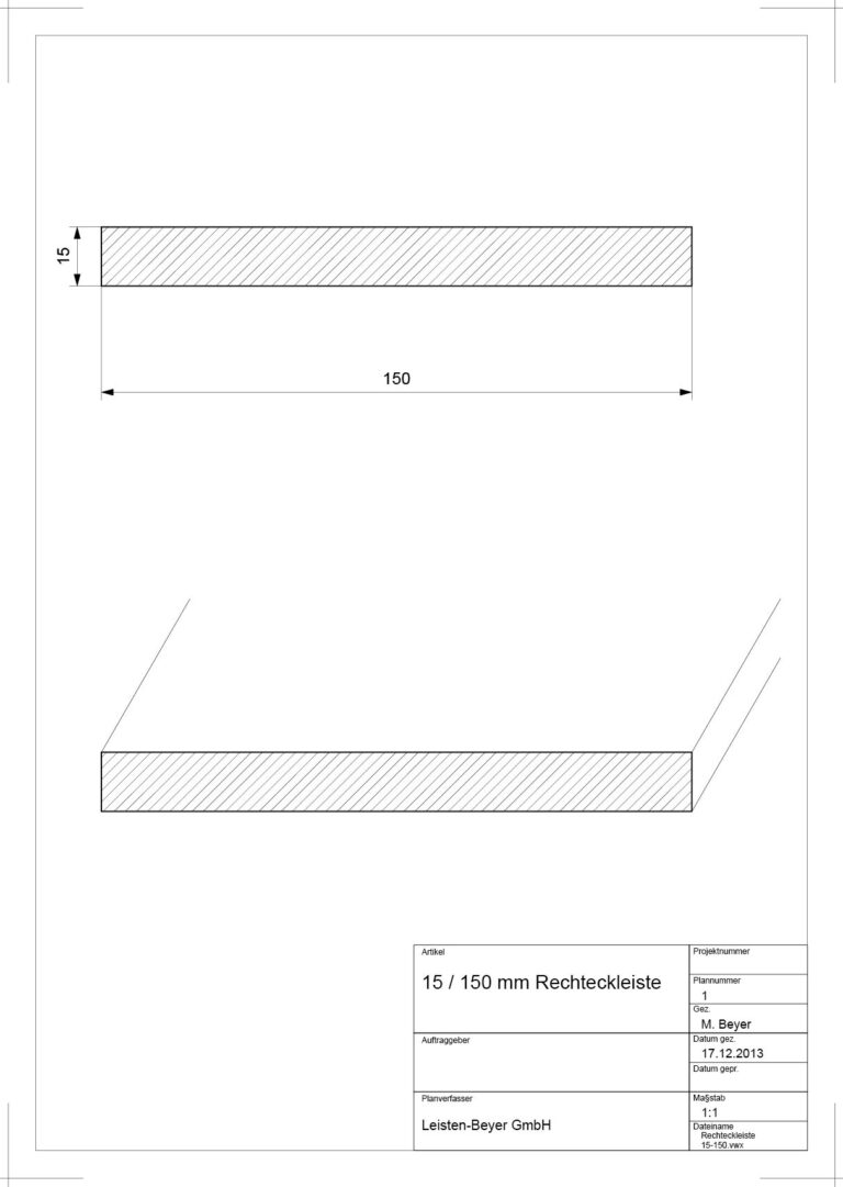 15 mm x 150 mm Rechteckleiste (Zeichnung)