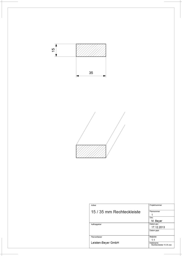 15 mm x 35 mm Rechteckleiste (Zeichnung)