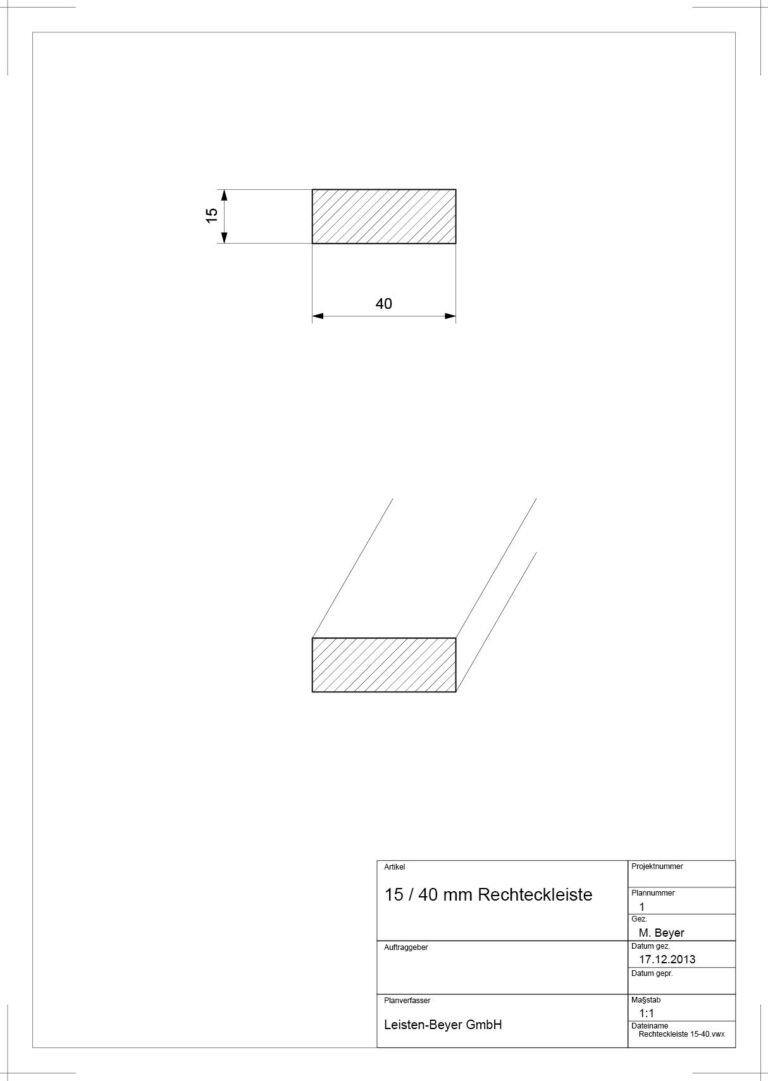 15 mm x 40 mm Rechteckleiste (Zeichnung)