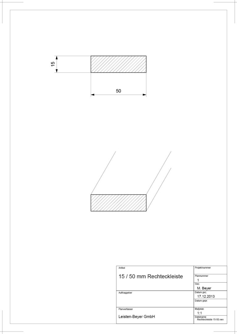 15 mm x 50 mm Rechteckleiste (Zeichnung)