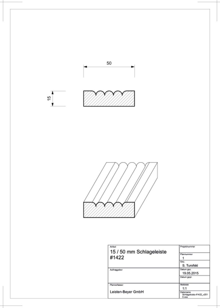 15 mm x 50 mm Schlageleiste # 1422 (Zeichnung)