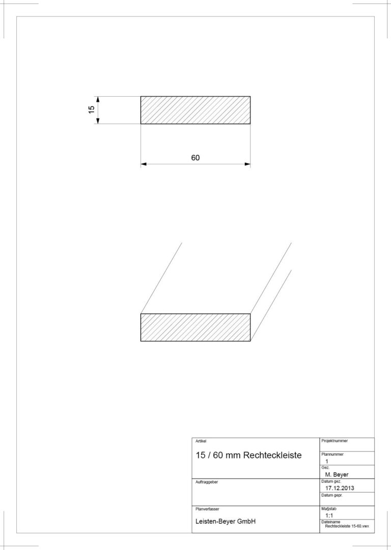 15 mm x 60 mm Rechteckleiste (Zeichnung)