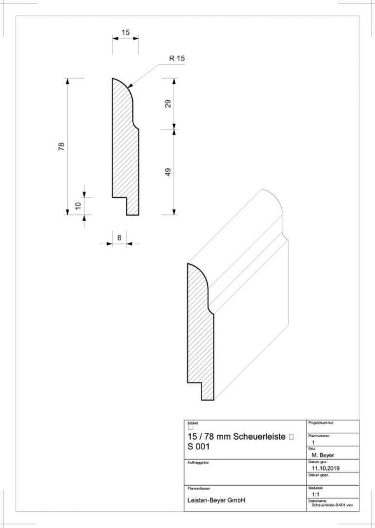 15 mm x 78 mm Scheuerleiste Buche S 001 (Zeichnung)