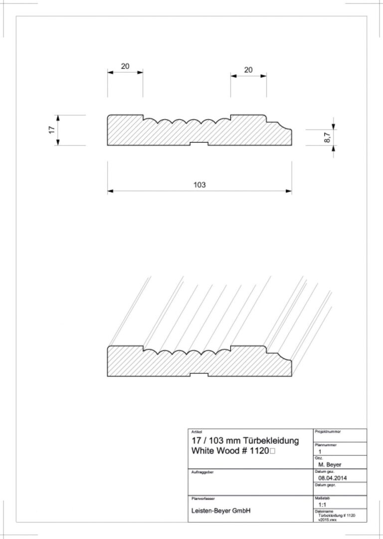 17 mm x 103 mm Türbekleidung White Wood # 1120 (Zeichnung)