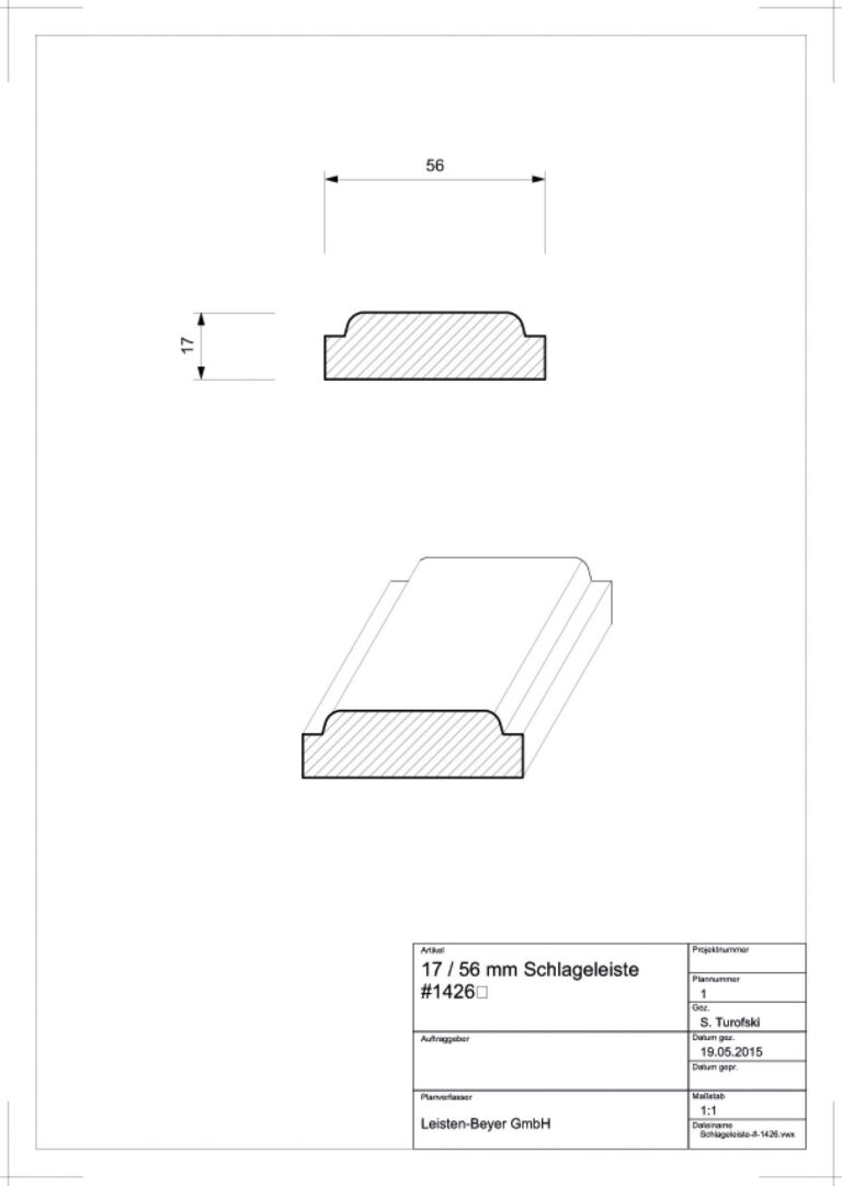 17 mm x 56 mm Schlageleiste # 1426 (Zeichnung)