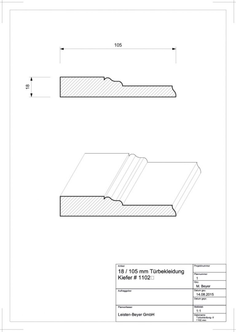 18 mm x 105 mm Türbekleidung Kiefer # 1102 (Zeichnung)