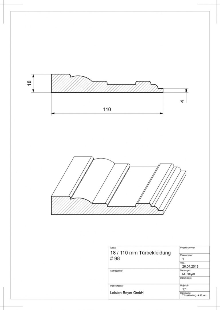 18 mm x 110 mm Türbekleidung # 98 (Zeichnung)