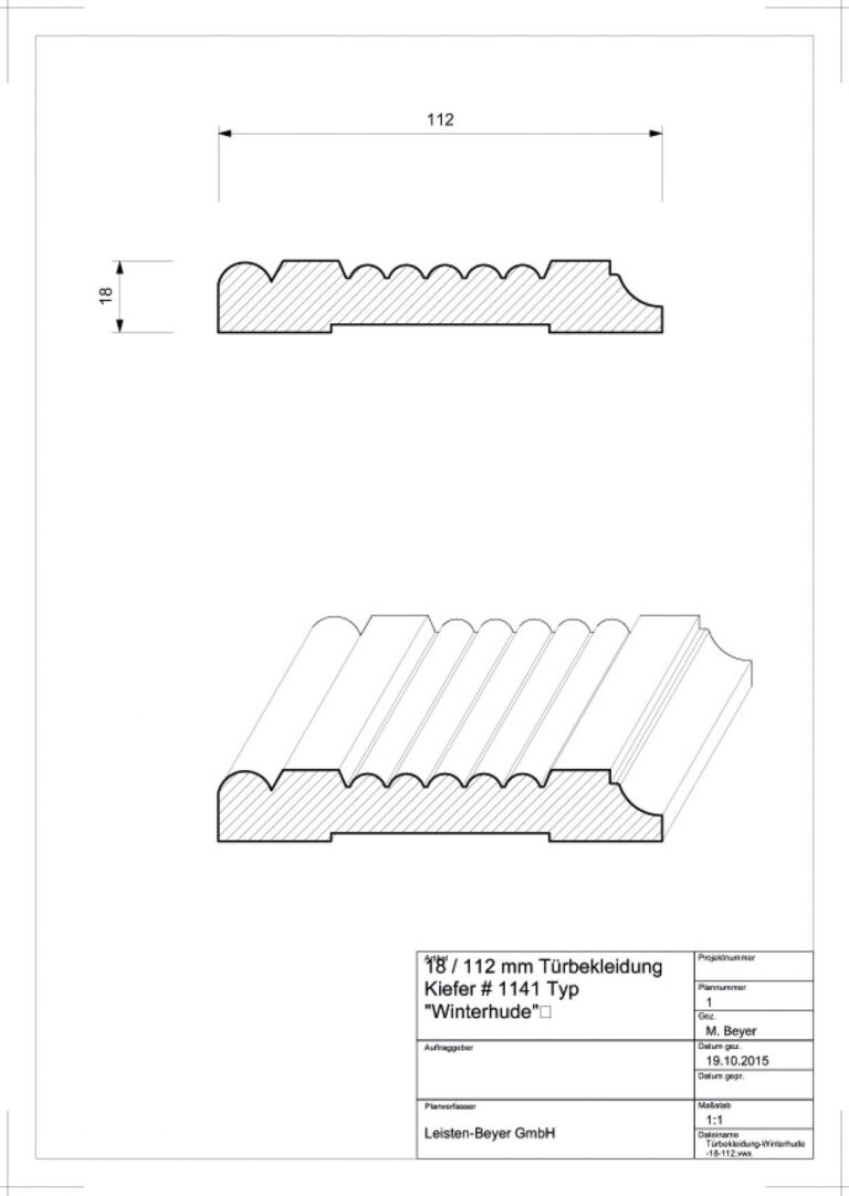 18 mm x 112 mm Türbekleidung Kiefer # 1141 (Zeichnung)