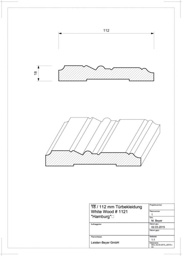 18 mm x 112 mm Türbekleidung White Wood # 1121 (Zeichnung)