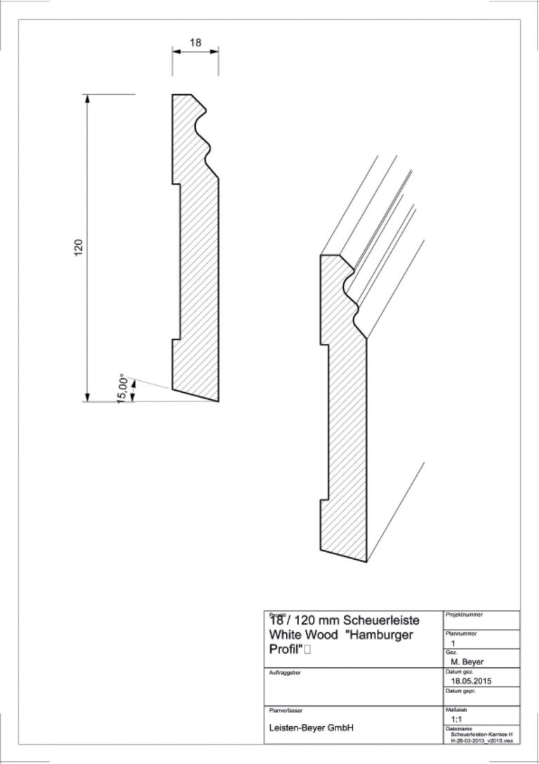 18 mm x 120 mm Scheuerleiste White Wood (Zeichnung)