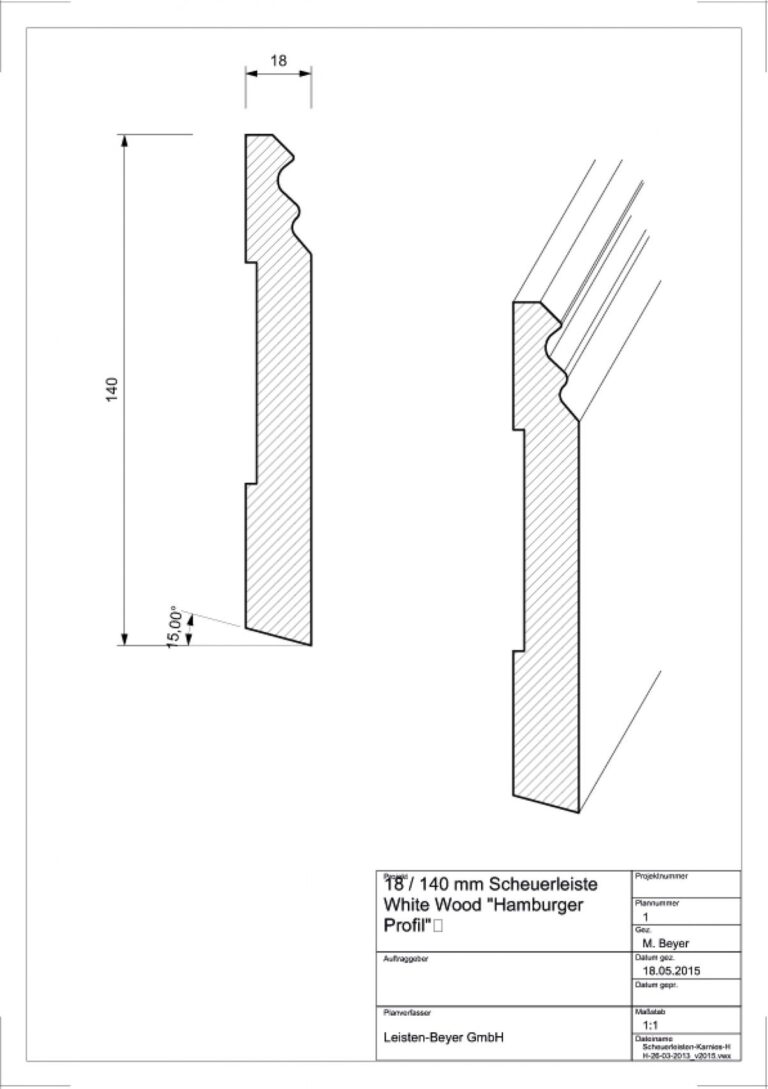 18 mm x 140 mm Scheuerleiste White Wood (Zeichnung)