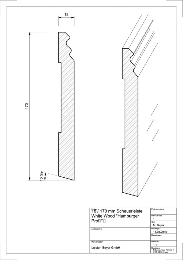 18 mm x 170 mm Scheuerleiste White Wood (Zeichnung)