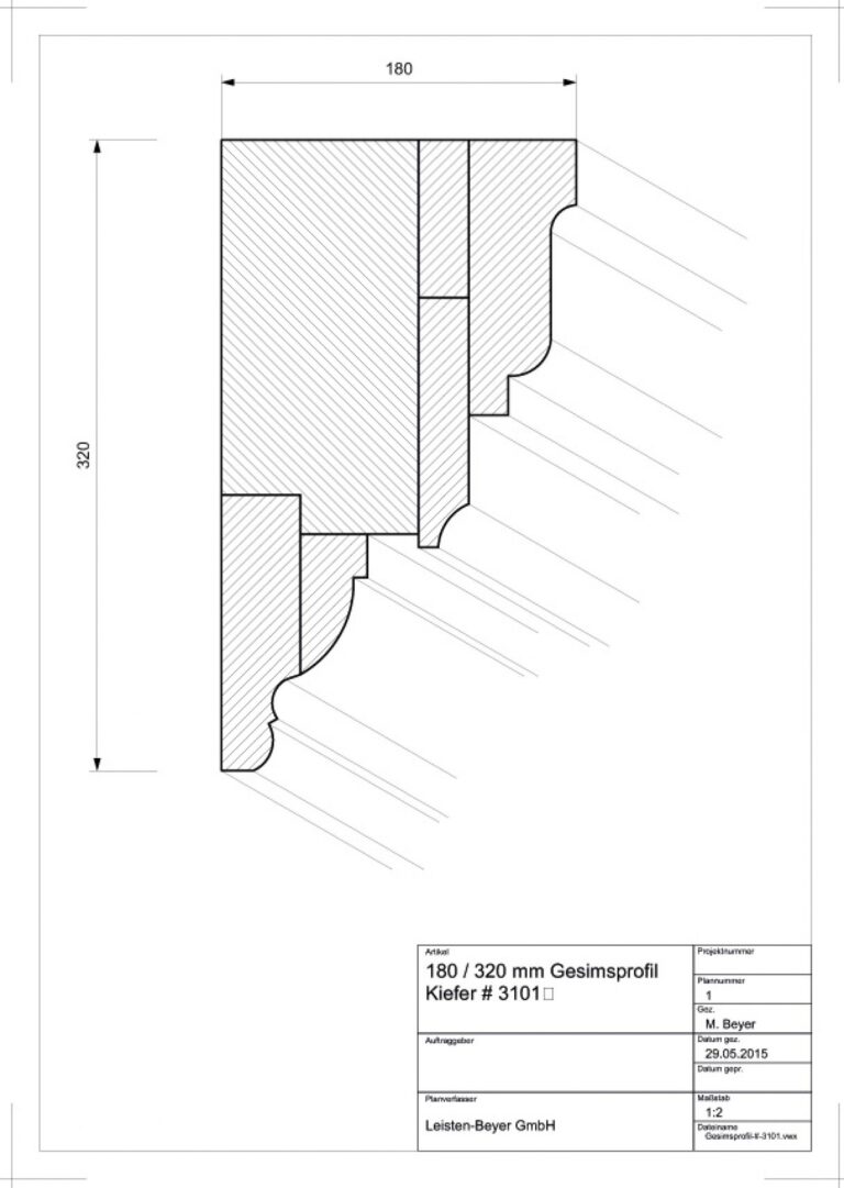 180 mm x 320 mm Gesimsprofil Kiefer # 3101 (Zeichnung)