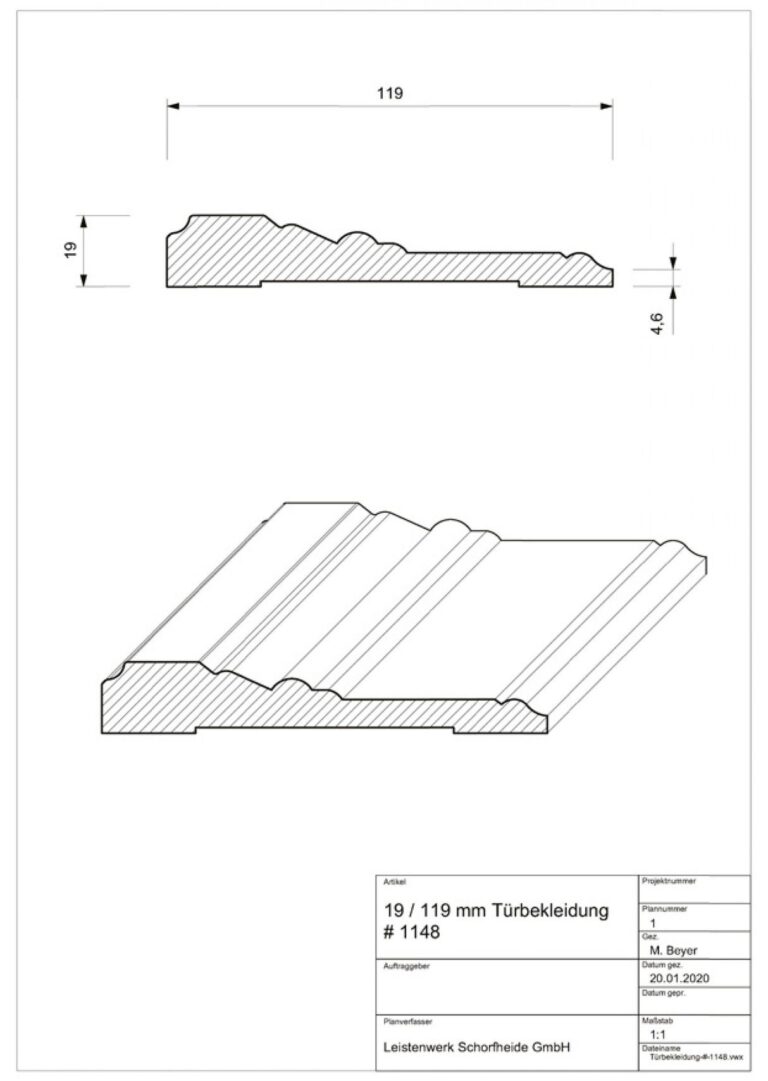 19 mm x 119 mm Türbekleidung # 1148 (Zeichnung)
