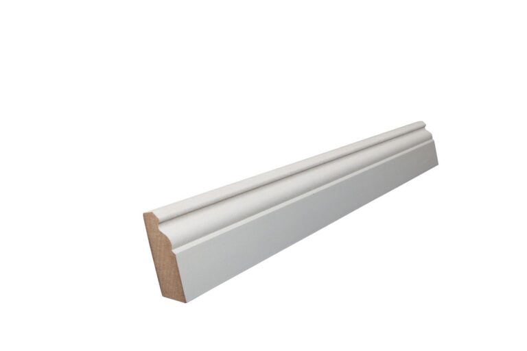19 mm x 58 mm Scheuerleiste MDF weiß grundiert mit kleinem Karniesprofil (Bild 2)