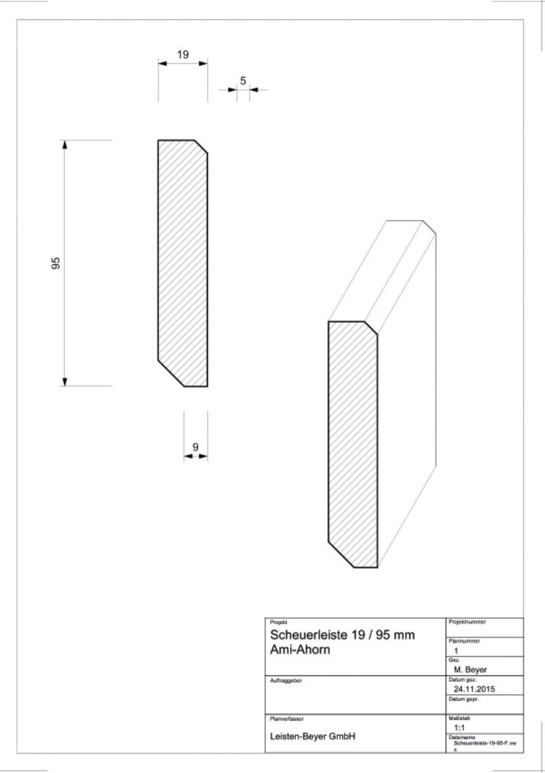 19 mm x 95 mm Scheuerleiste Ami-Ahorn (Zeichnung)