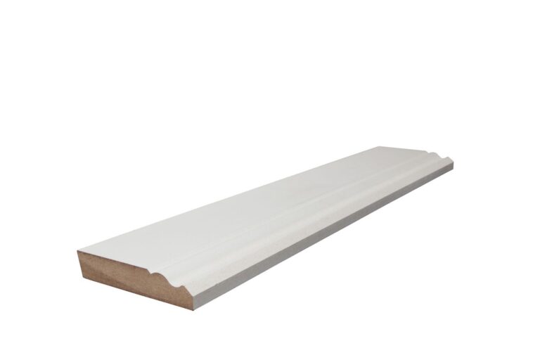 19 mm x 98 mm Scheuerleiste MDF weiß grundiert mit großem Karniesprofil (Bild 1)