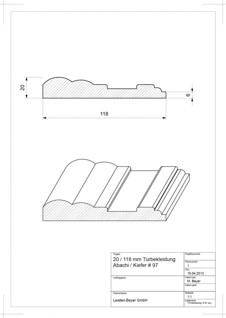 20 mm x 118 mm Türbekleidung # 97 (Zeichnung)