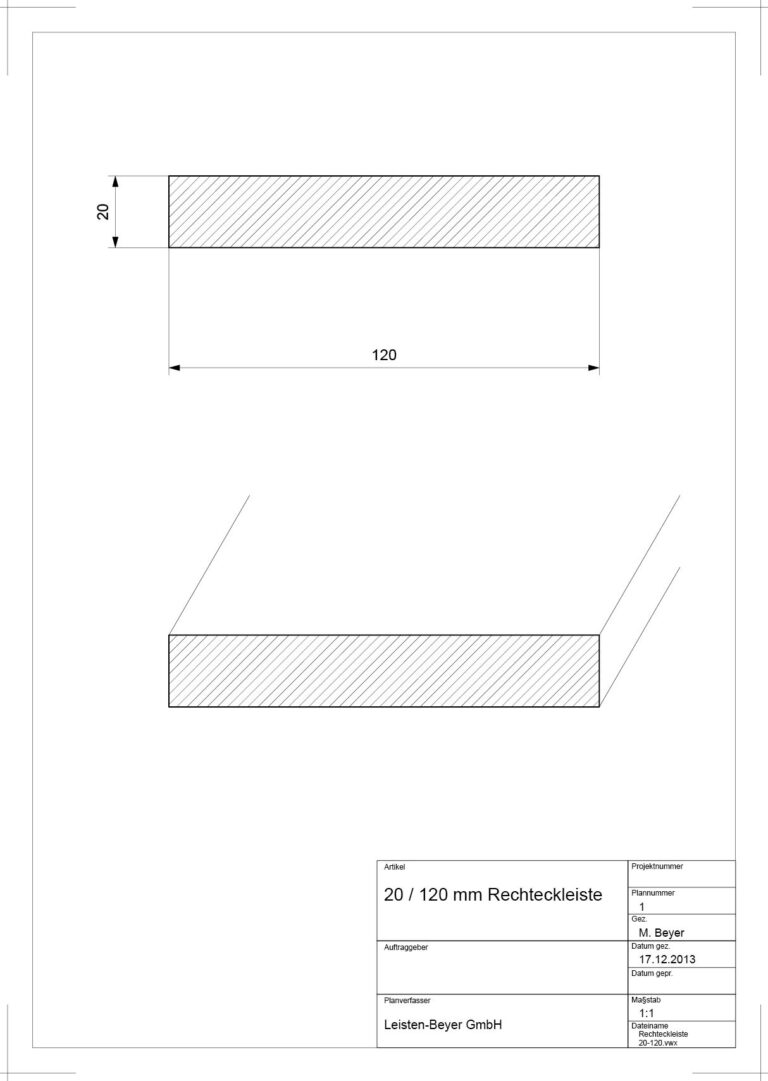 20 mm x 120 mm Rechteckleiste (Zeichnung)