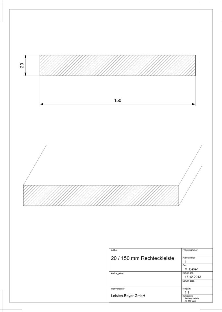 20 mm x 150 mm Rechteckleiste (Zeichnung)