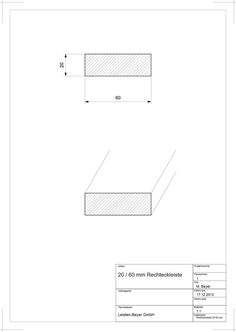 20 mm x 60 mm Rechteckleiste (Zeichnung)