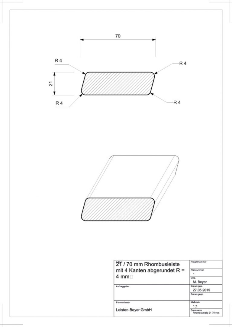 21 mm x 70 mm Rhombusleiste Lärche # 1487 (Zeichnung)