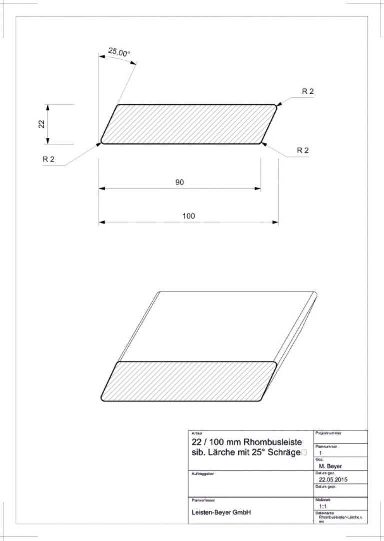 22 mm x 100 mm Rhombusleiste Lärche # 1486 (Zeichnung)