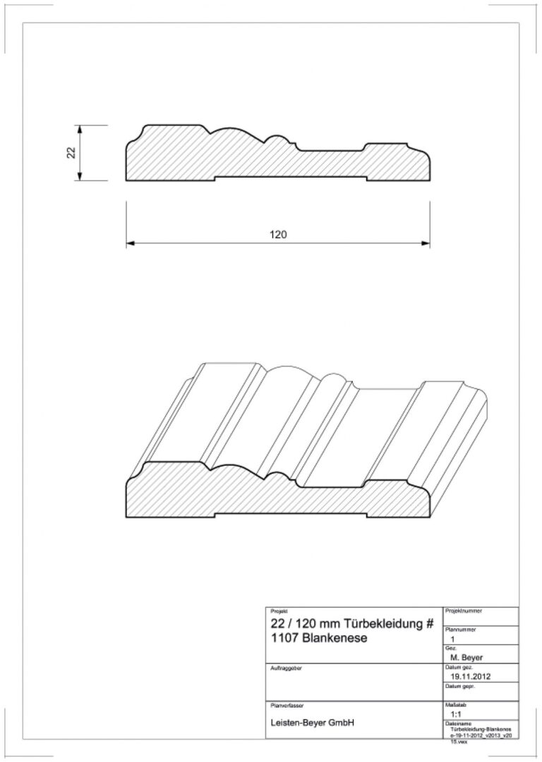 22 mm x 120 mm Türbekleidung # 1107 (Zeichnung)