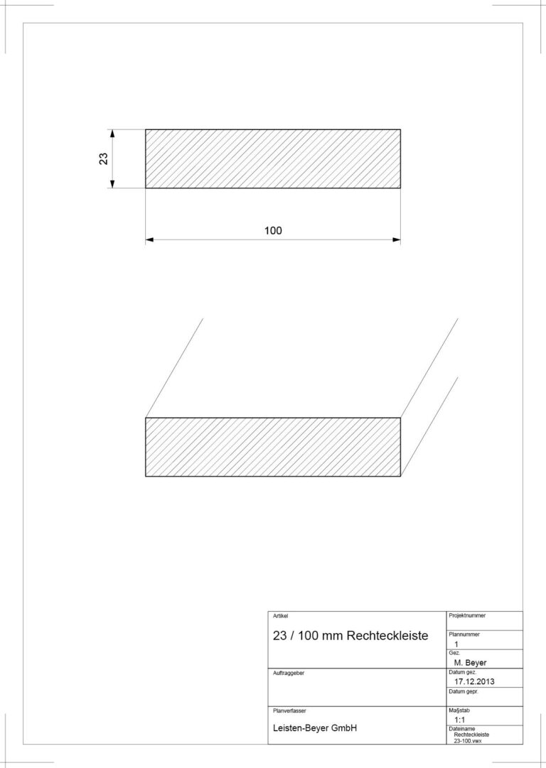 23 mm x 100 mm Rechteckleiste (Zeichnung)