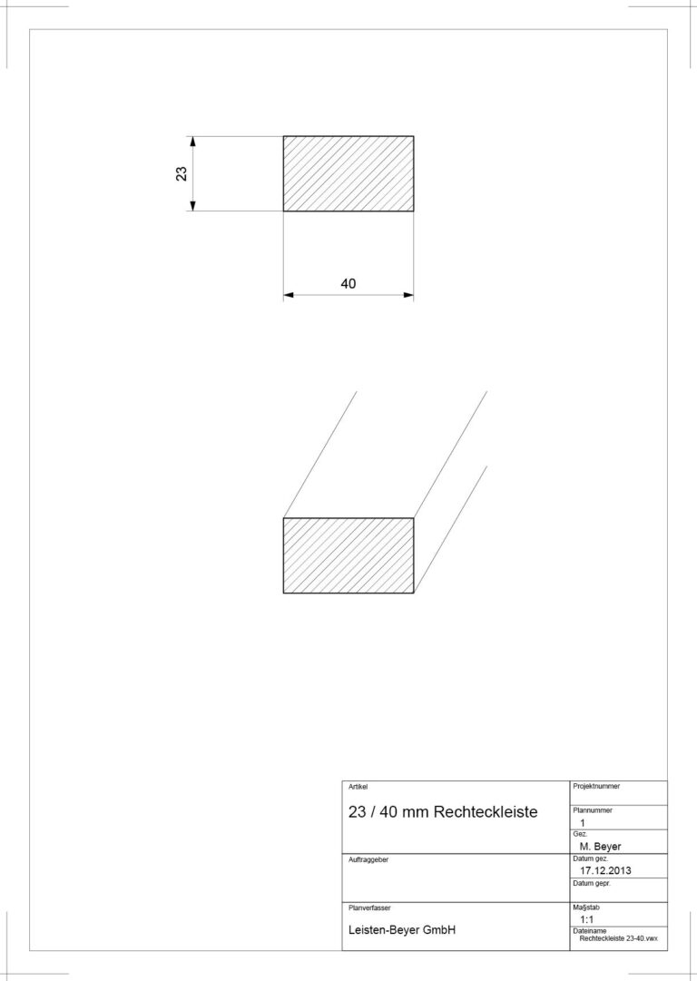 23 mm x 40 mm Rechteckleiste (Zeichnung)