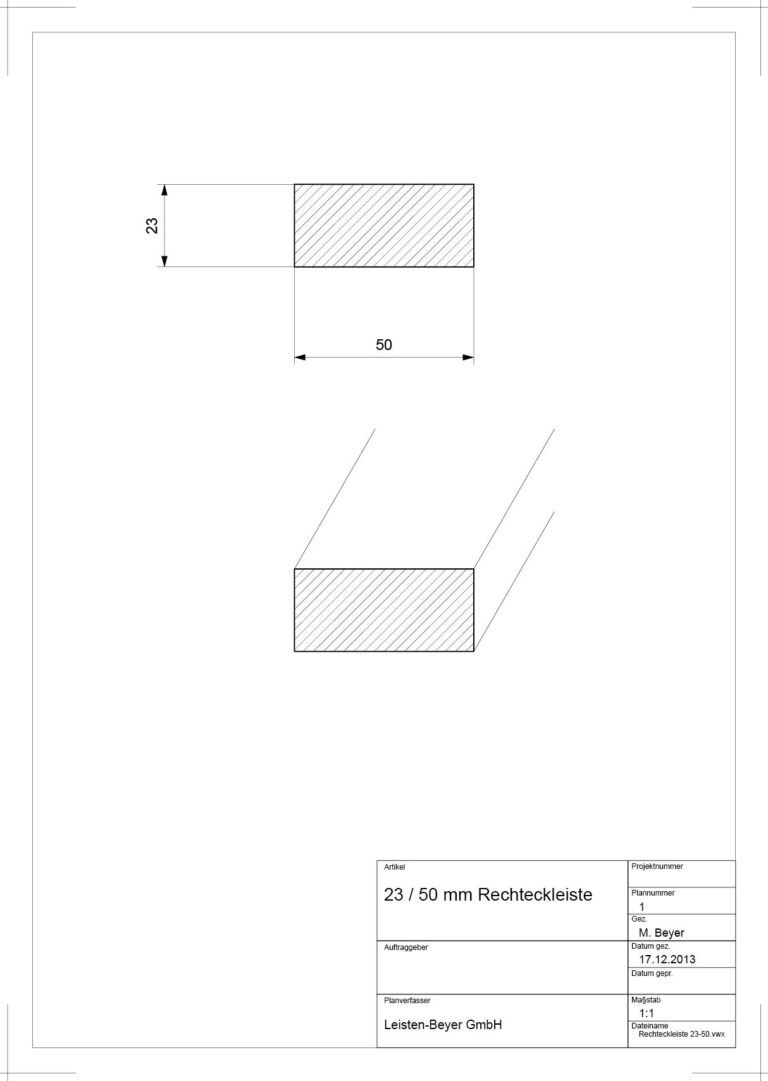 23 mm x 50 mm Rechteckleiste (Zeichnung)