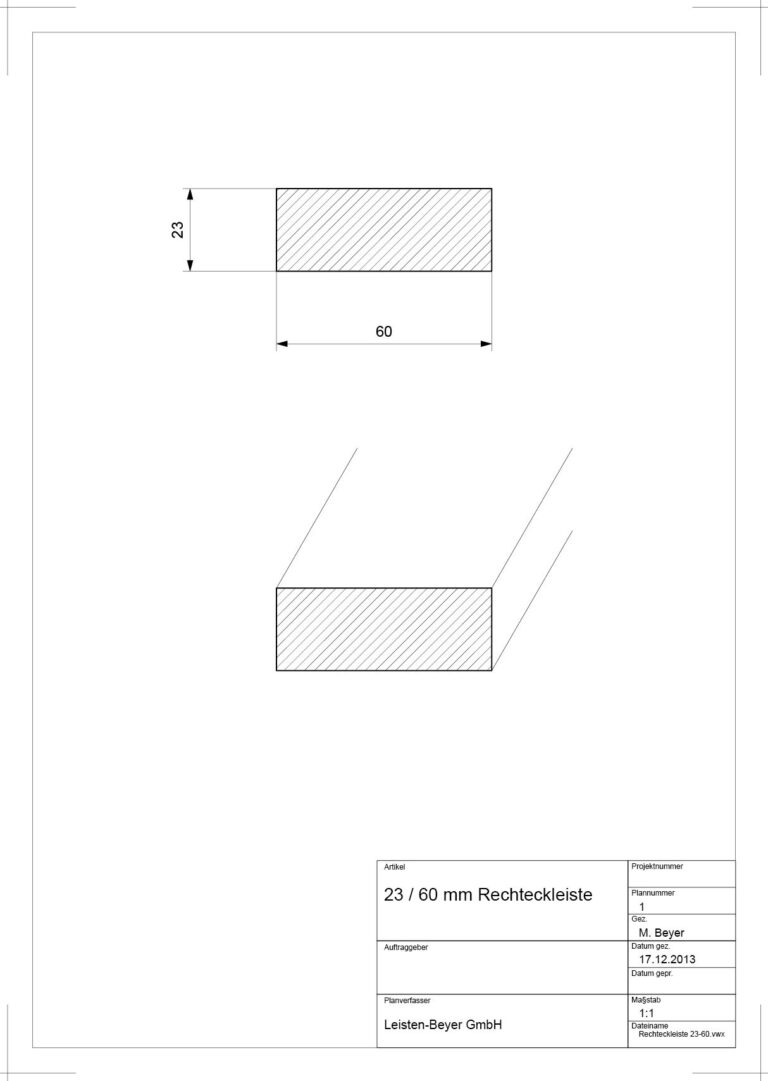 23 mm x 60 mm Rechteckleiste (Zeichnung)