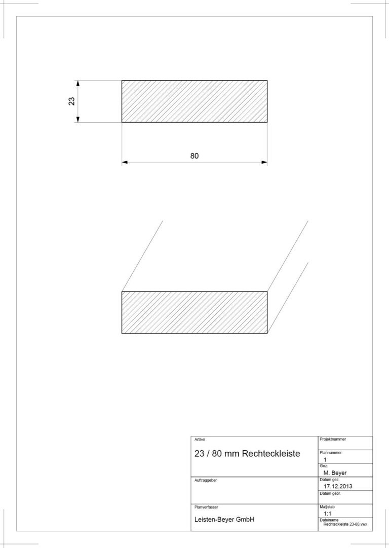 23 mm x 80 mm Rechteckleiste (Zeichnung)
