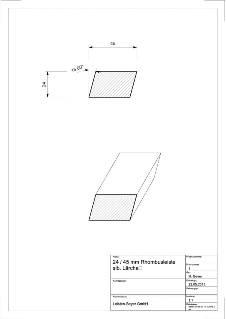 24 mm x 45 mm Rhombusleiste Lärche # 1480 (Zeichnung)