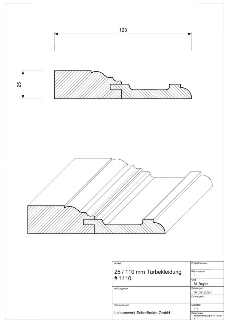 25 mm x 110 mm Türbekleidung # 1110 (Zeichnung)