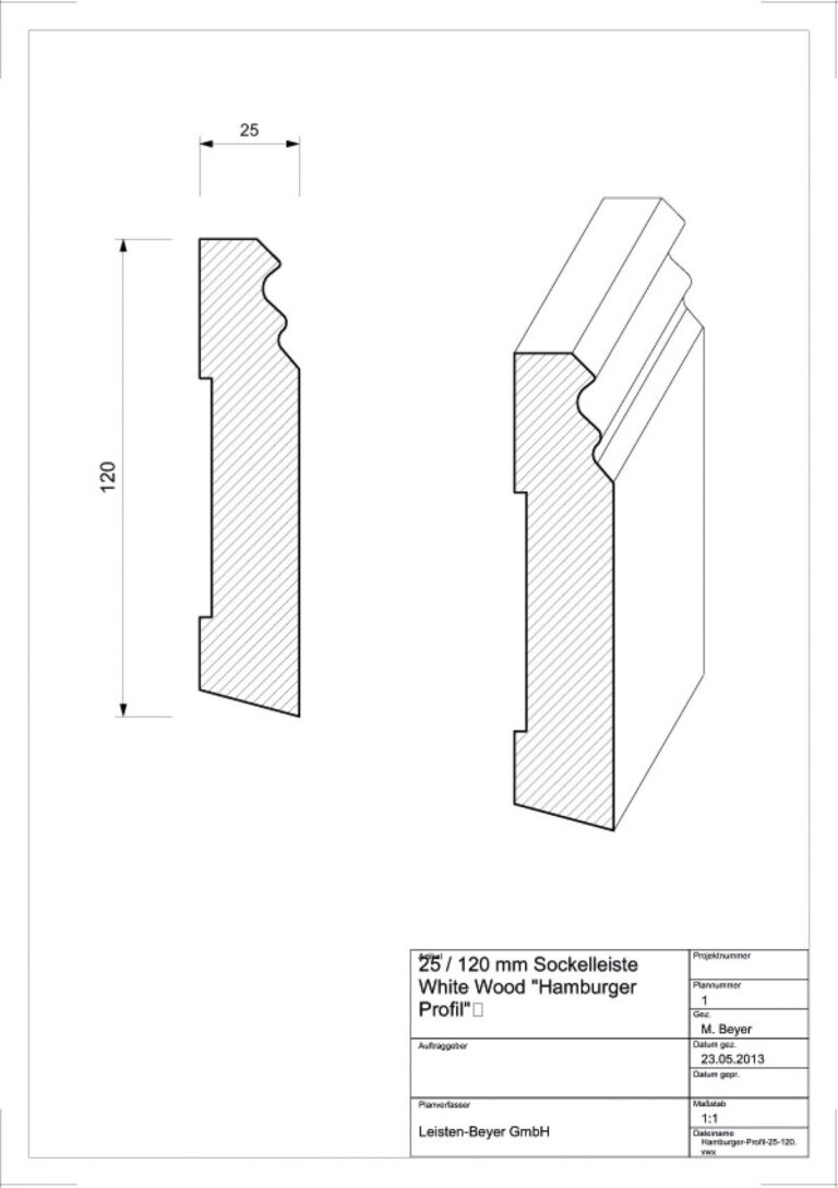 25 mm x 120 mm Scheuerleiste White Wood (Zeichnung)