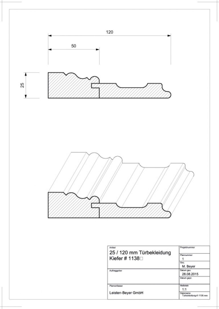 25 mm x 120 mm Türbekleidung Kiefer # 1138 (Zeichnung)