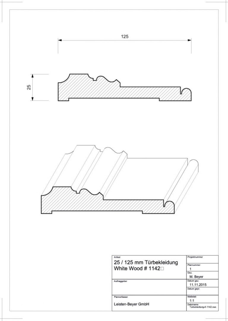 25 mm x 125 mm Türbekleidung White Wood # 1142 (Zeichnung)